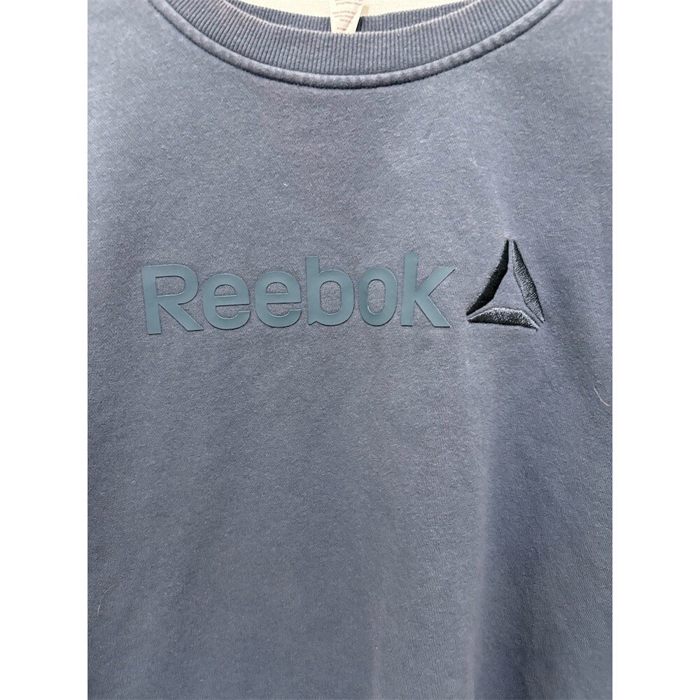 Reebok Sweatshirt Mens Size L Blue Teal Crewneck Pullover Embossed Logo - Picture 2 of 7